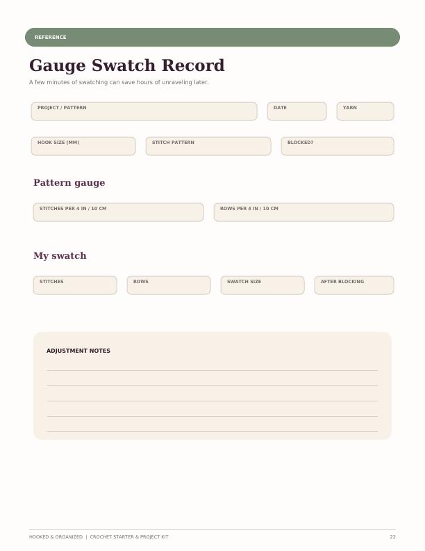 Gauge swatch record printable preview